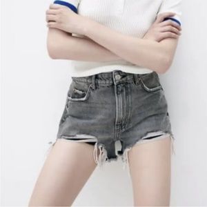 Zara Woman The Cut Off High Waist Denim Shorts Arctic Grey Size 6